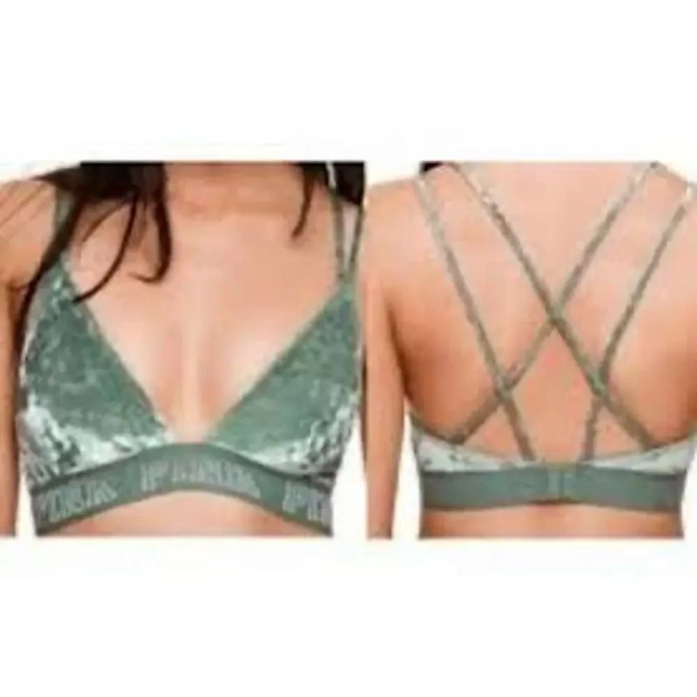 Victoria's Secret PINK dark green velvet strappy bralette sz XS